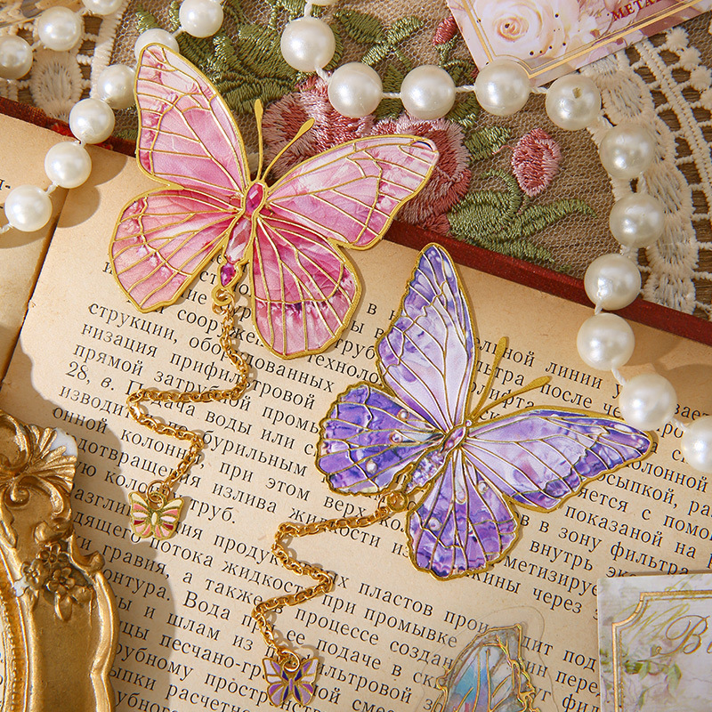 Flower Spy Language Series Metal Bookmark Student Art Fan Butterfly Metal Bookmark Creative Gift Bookmark
