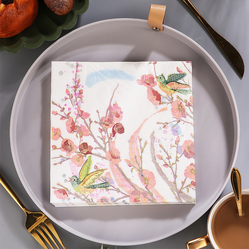 Spot new plum blossom printing napkin paper towel Western restaurant bakery for facial tissue wholesale