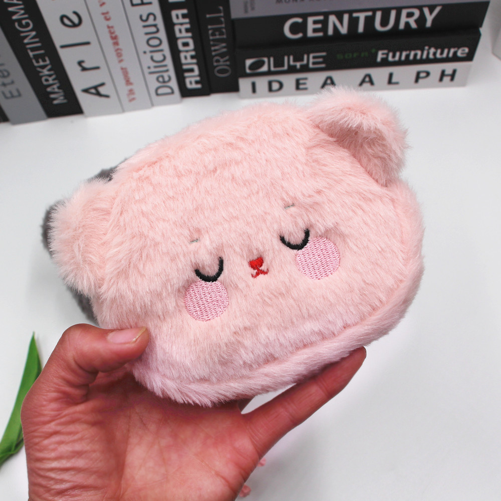Cartoon plush bear coin purse sundries storage bag earphone bag lipstick bag embroidered small bag animal card holder