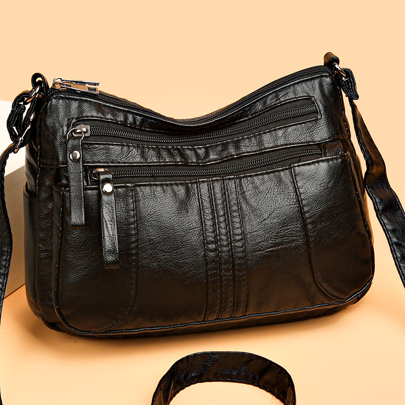 Women's bag 2023 new fashion simple shoulder bag soft leather multi-pocket messenger bag middle-aged women's mother bag