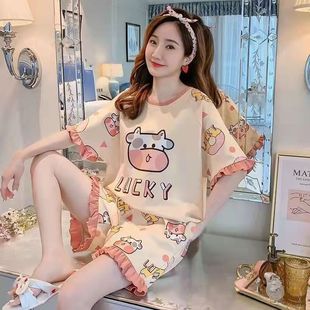 Factory wholesale pajamas women's summer thin short sleeve cute princess style oversize ladies summer home suit