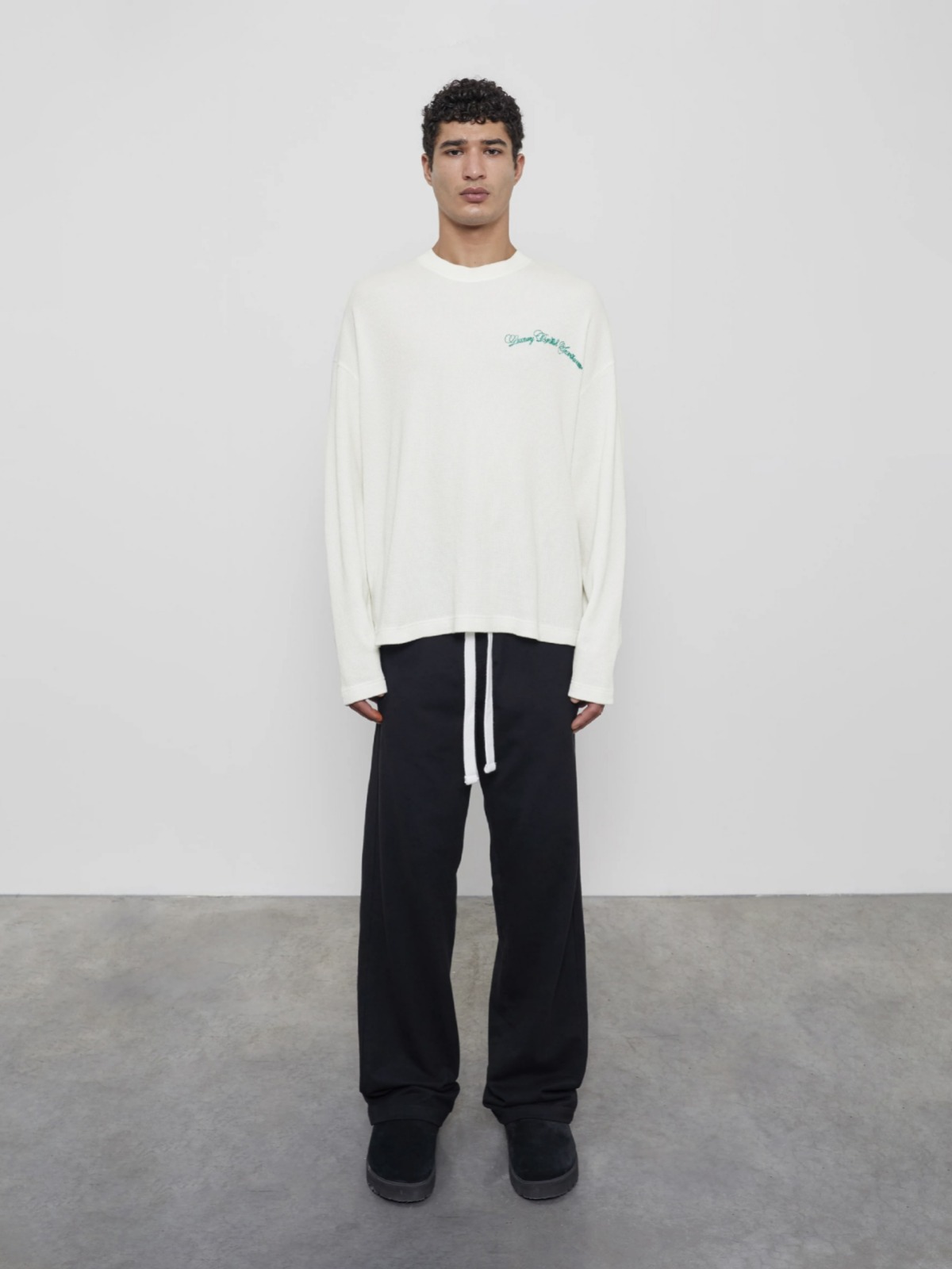 Cole Buxton slogan logo embroidered waffle long sleeve T-shirt cotton 260g loose