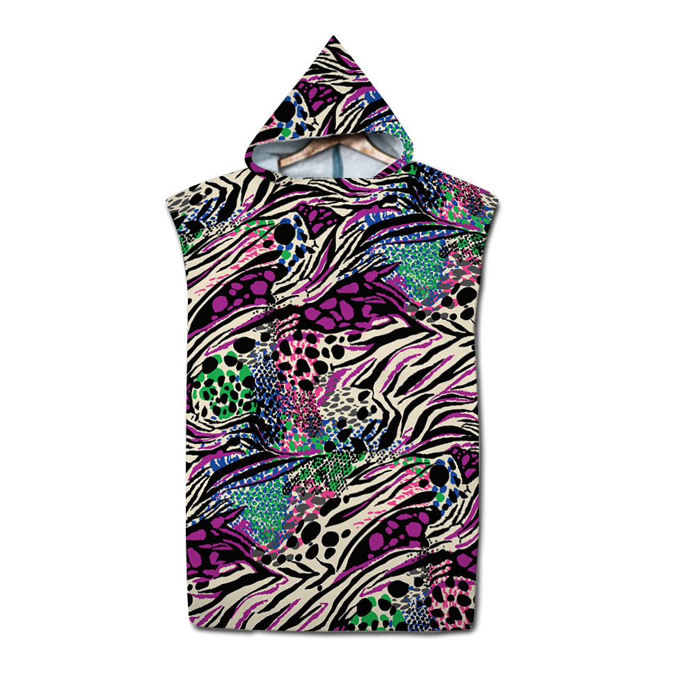 Factory wholesale leopard print adult hooded beach towel changing cloak color printed hooded bathrobe towel