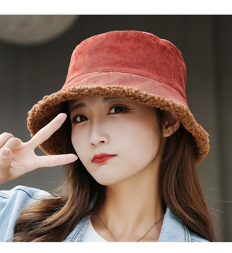 New Korean style fisherman hat fleece-lined thick bucket hat western style warm autumn and winter essential double-sided wear all-matching ladies