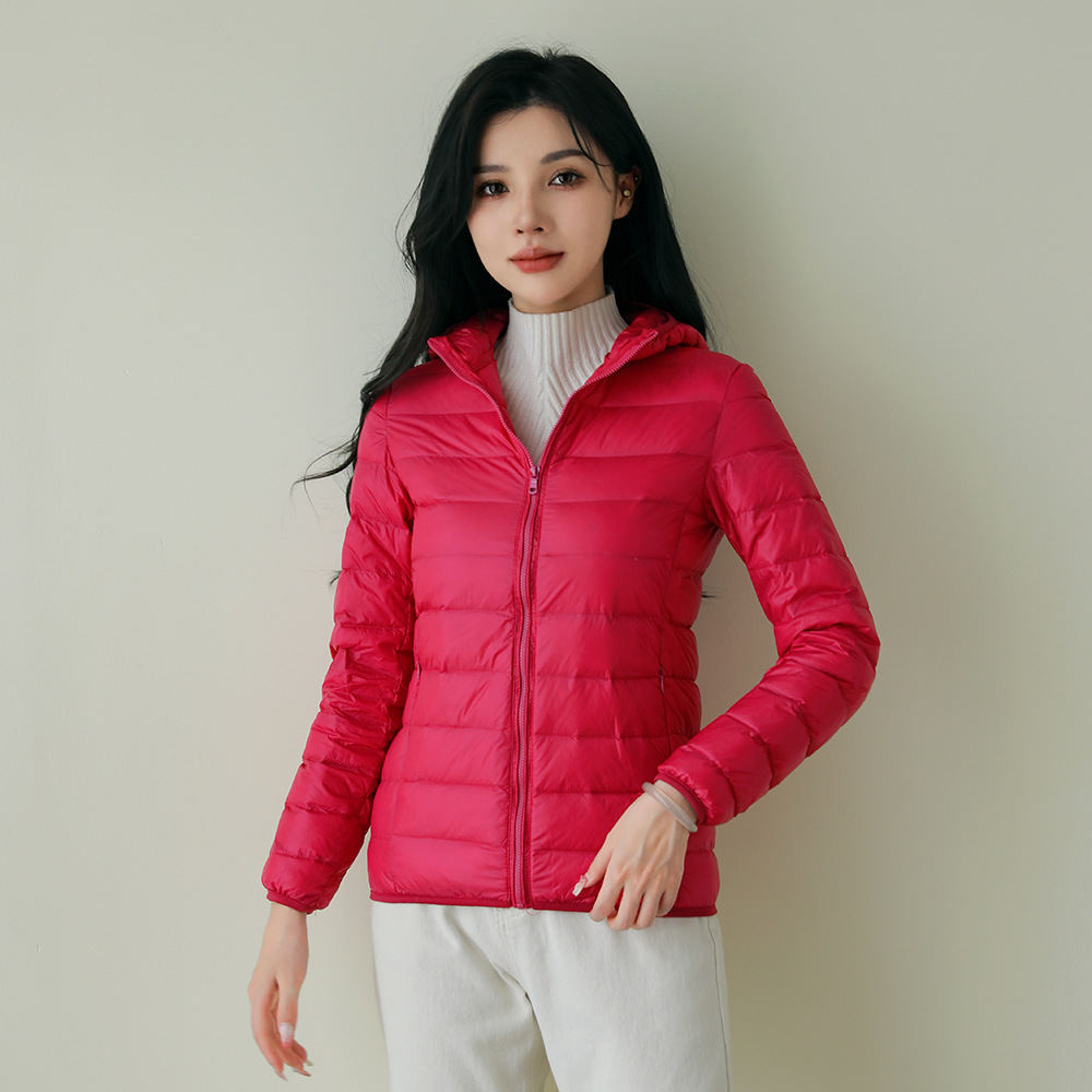 Pinghu down jacket women's new short thin slim Korean style white duck down solid color simple fashion coat wholesale