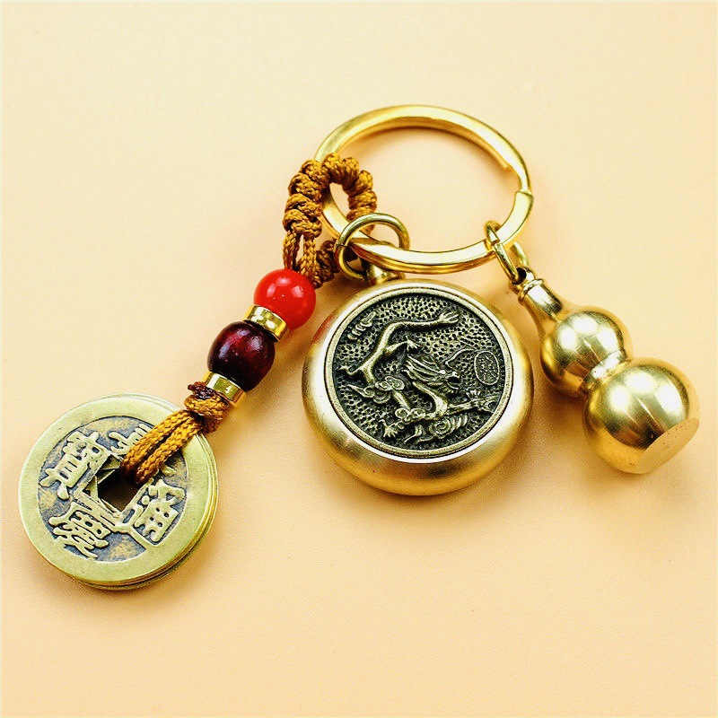 Factory direct brass 12 Zodiac turn key chain braided rope eight patron Saint Benmingfo key chain