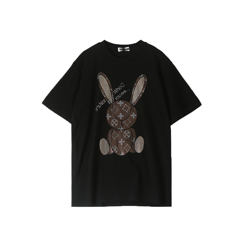 2024 Summer New Fashion Brand Mid-length Heavy Industry Hot Drilling Short Sleeve T-shirt Women's European Station European Goods Large Edition ins Internet Celebrity