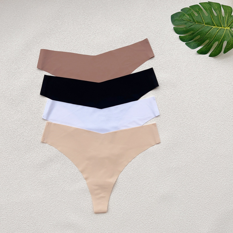 Europe and the United States cross-border large size Ice Silk V-shaped thong cotton crotch women's one-piece sexy thong t-back pants women