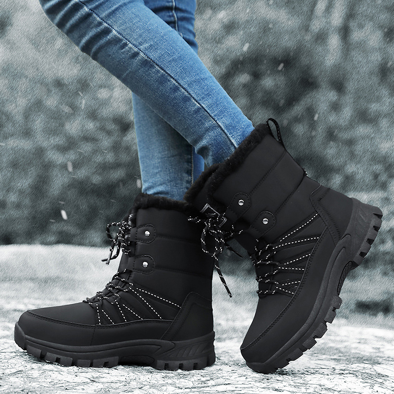 Women's Winter Snow Boots Plush Warm Cotton Shoes Wear-resistant Sports Outdoor High-top Lace-up plus size Cross-border Women's Boots