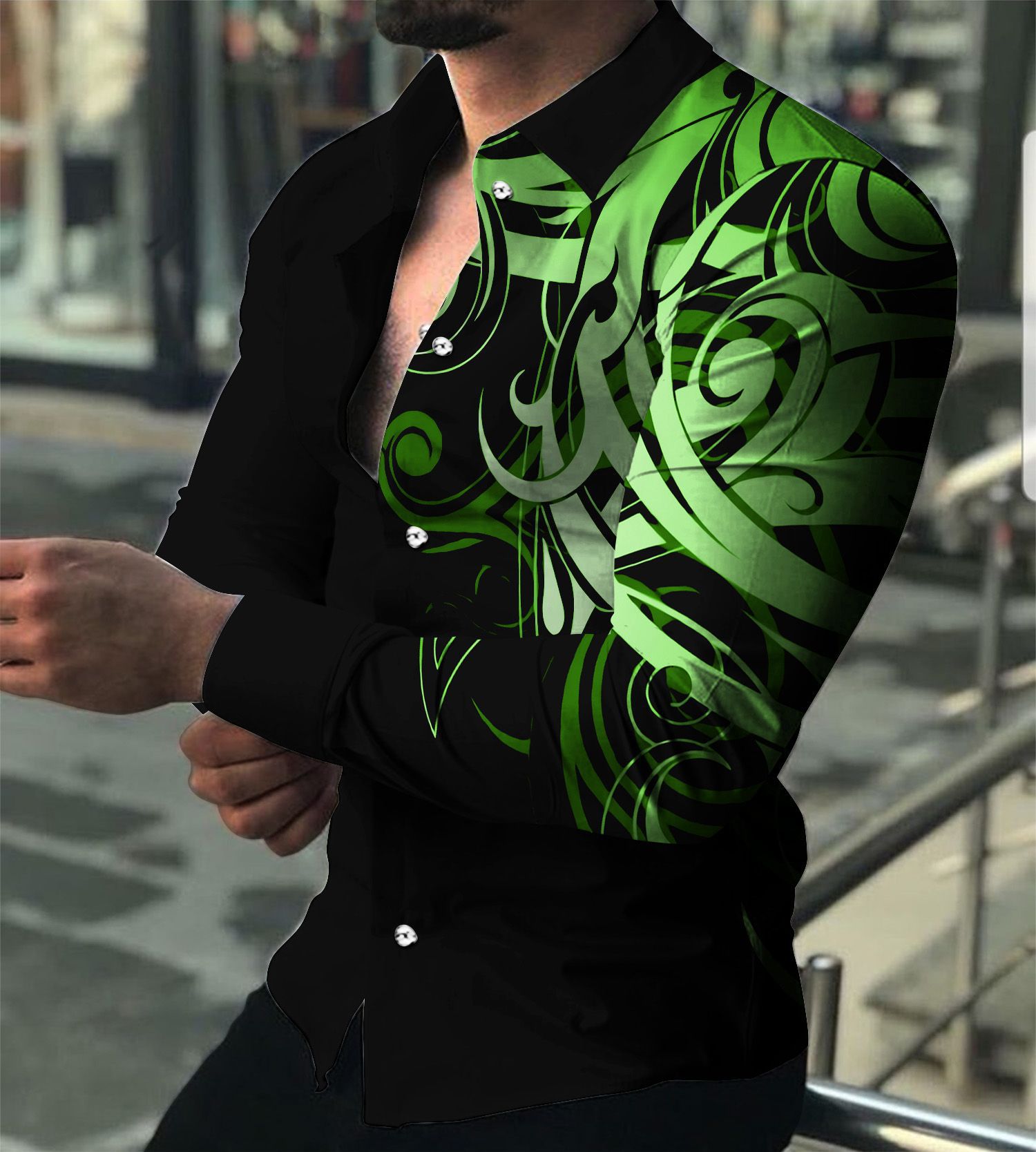2023 Amazon Europe and the United States cross-border foreign trade ebay men's fashion printing fashion slim long sleeve shirt men