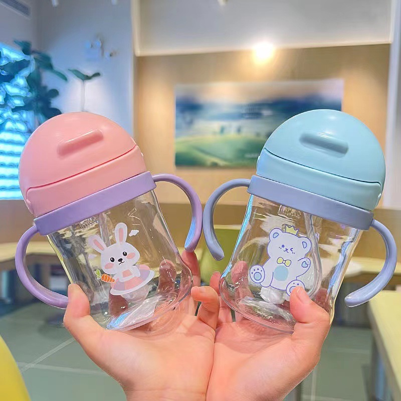 New baby drinking cup children's plastic straw cup with handle gravity ball baby cartoon dinosaur water Cup