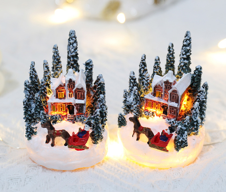 Christmas decorations resin house luminous ornaments Christmas micro landscape Christmas small house Christmas gift ideas_voghion.com