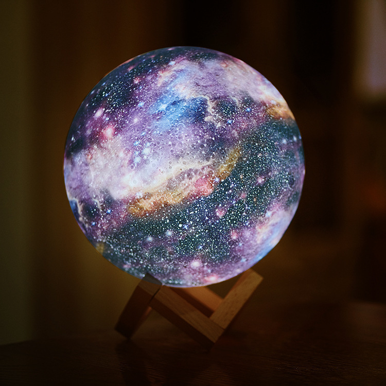 Cross-border creative moon lamp remote control 16-color USB charging 3D printing LED painted bedroom bedside Pat night light