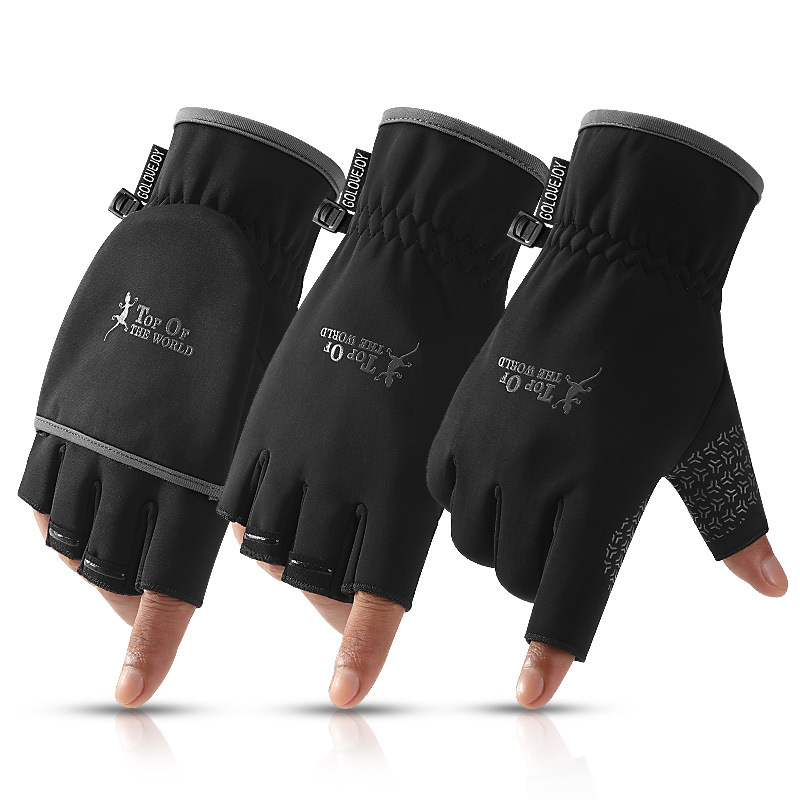 Winter outdoor riding fishing gloves men's photography touch screen polar fleece warm half finger flip gloves DB45