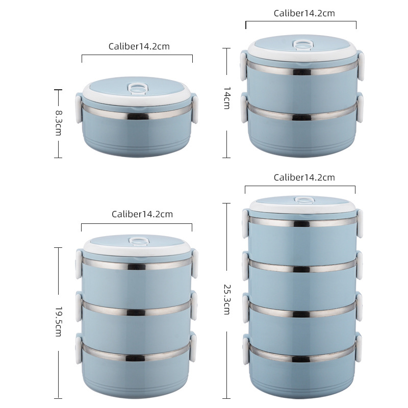 Factory Direct Supply student lunch box multi-layer round insulated lunch box sealed lunch box 304 stainless steel lunch box gift