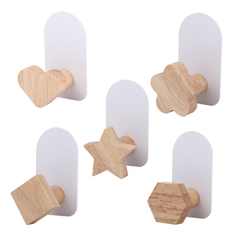 Factory spot cute wooden hook cartoon frog animal hook wholesale non-perforated nail-free sticker glue hook