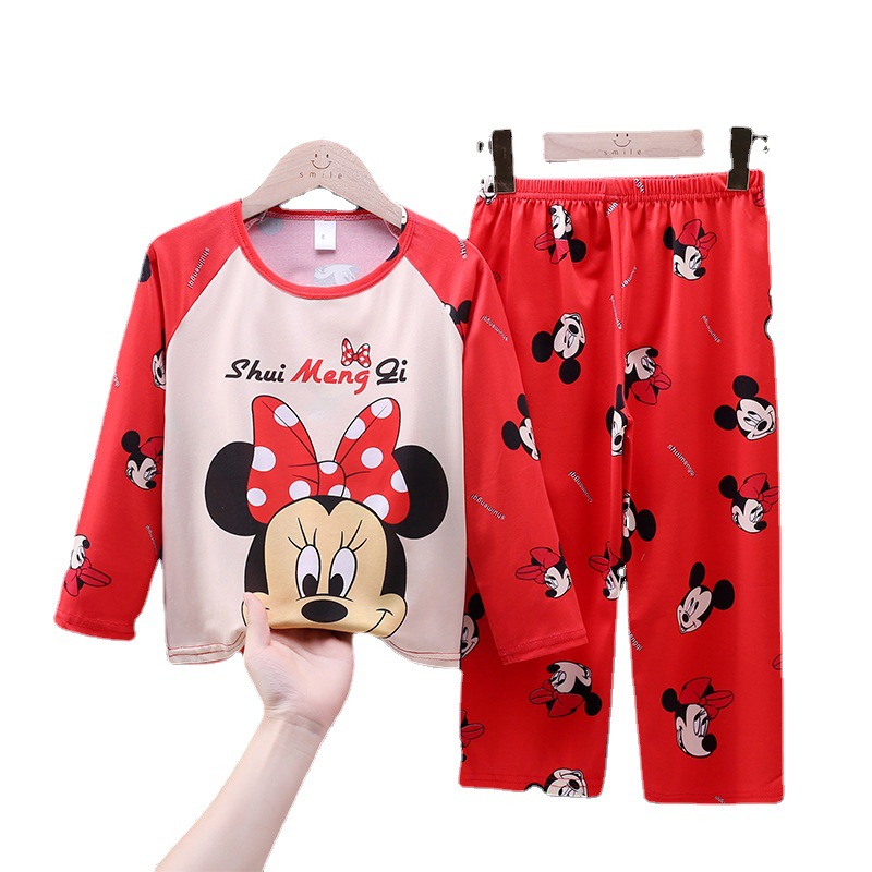 Children's Pajamas Spring and Autumn Long Sleeve Girls' Thin Cartoon Middle and Big Children Boys' Children Students' Home Clothes Fashionable Suit