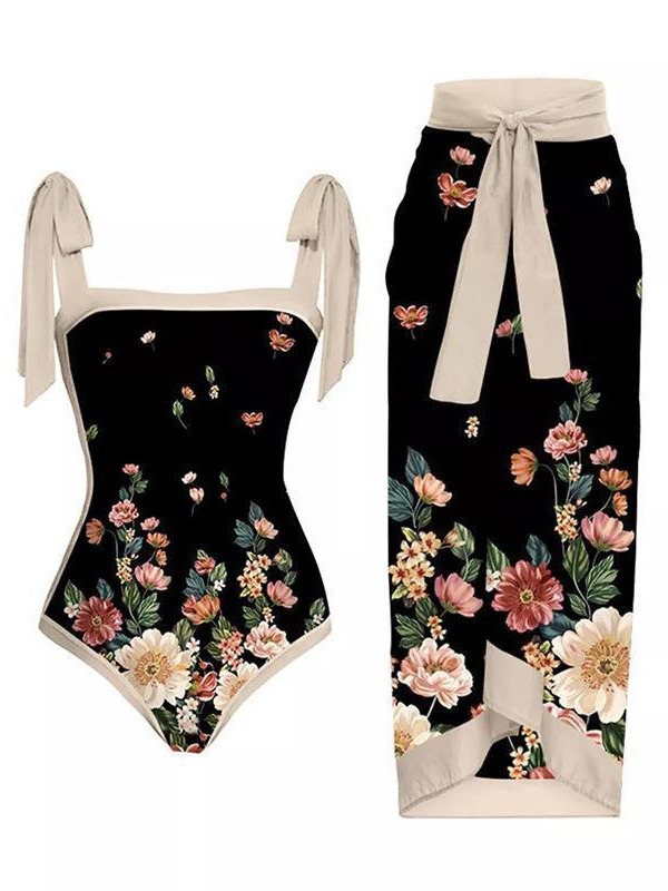 2025 Amazon Printed Ins Style Double-Sided Suit Swimsuit Digital Printed Beach Skirt Two-Piece Swimsuit for Women
