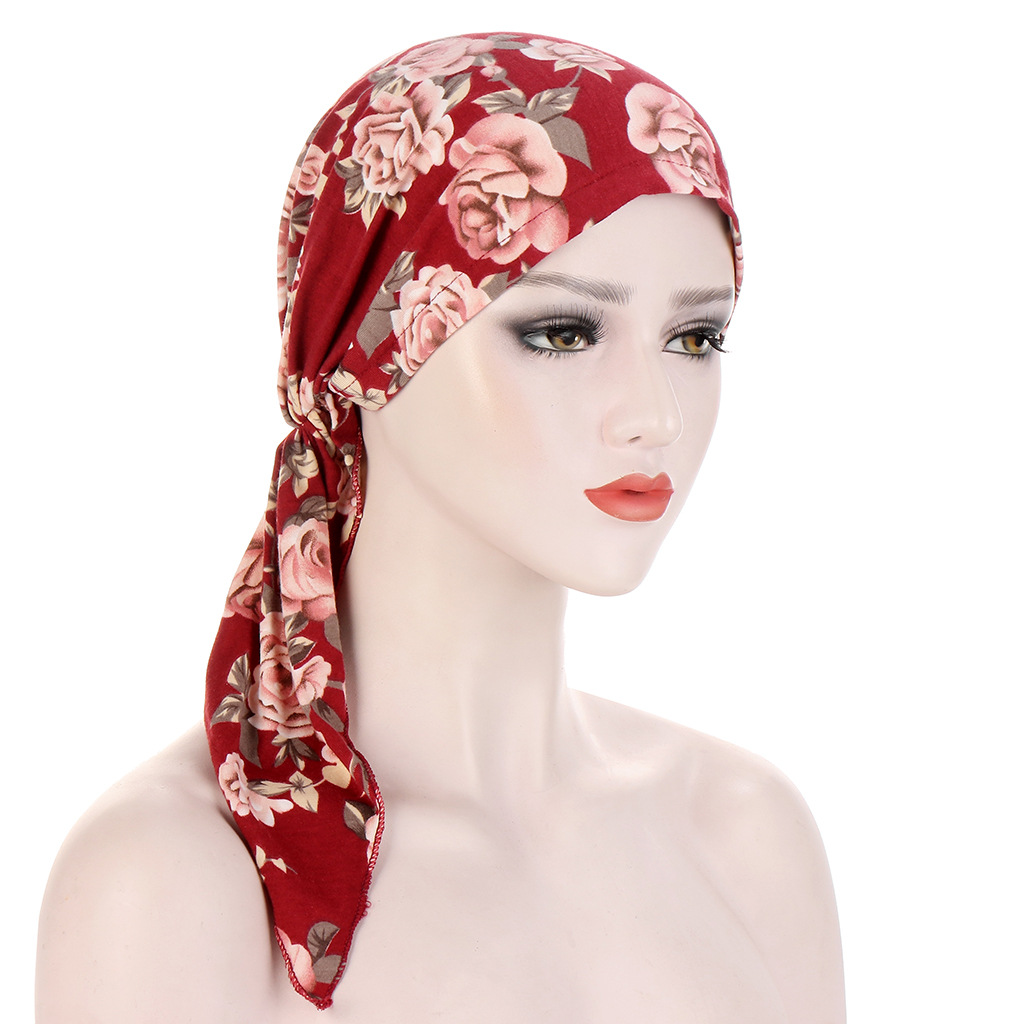Amazon New European and American Cashew Flower Curved Flower Cloth Cap Muslim Toe Cap Milk Silk Pullover Cap