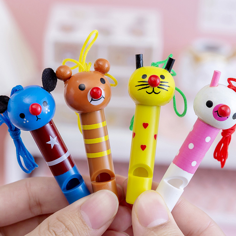 Cartoon Lanyard Wooden Whistle Wholesale Children's Outdoor Refueling and Blowing Games Stall Activities Student Gifts