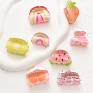 Hanxiang Fruit Rainbow Fun Grab Mini Korean Creative Broken Hair Bangs Cute Acrylic Children's Hair Accessories