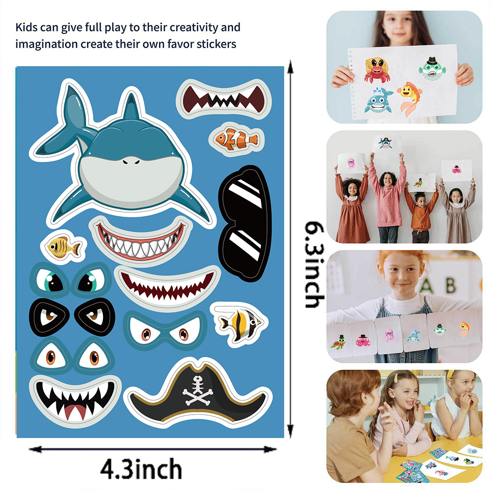 Toy Puzzle sticker marine creature Make a face sticker DIY handicraft waterproof repeat sticker