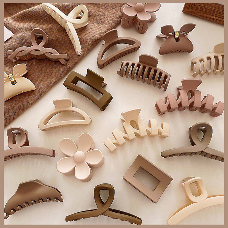 High-grade milk brown frosted clip Net red headdress female back hairpin large shark clip hair clip wholesale