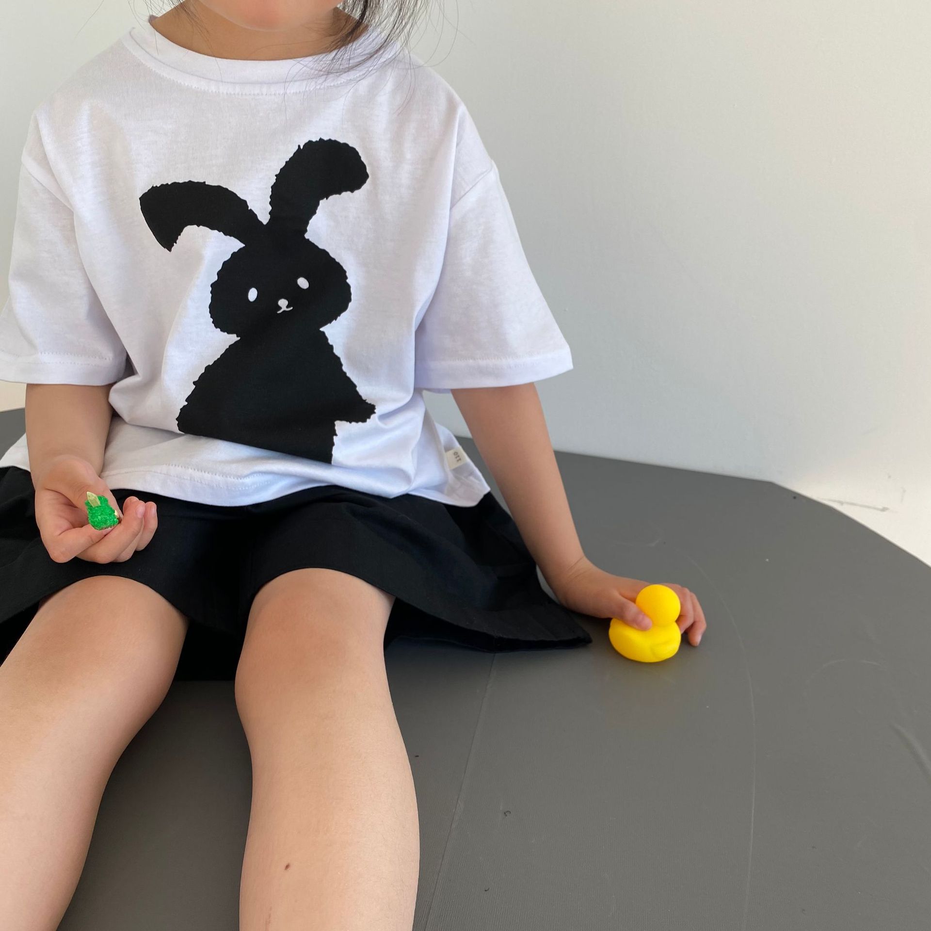 GL-kids Korean style summer new children's Rabbit printed short-sleeved T-shirt boys and girls casual washed cartoon T fashion