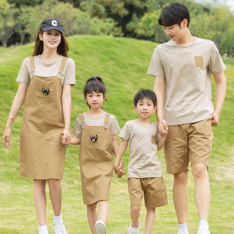 2025 Korean-style Parent-child Dress Striped Family of Three Four Family Dress Summer High-end Mother-daughter Family Dress Strand Dress Trendy