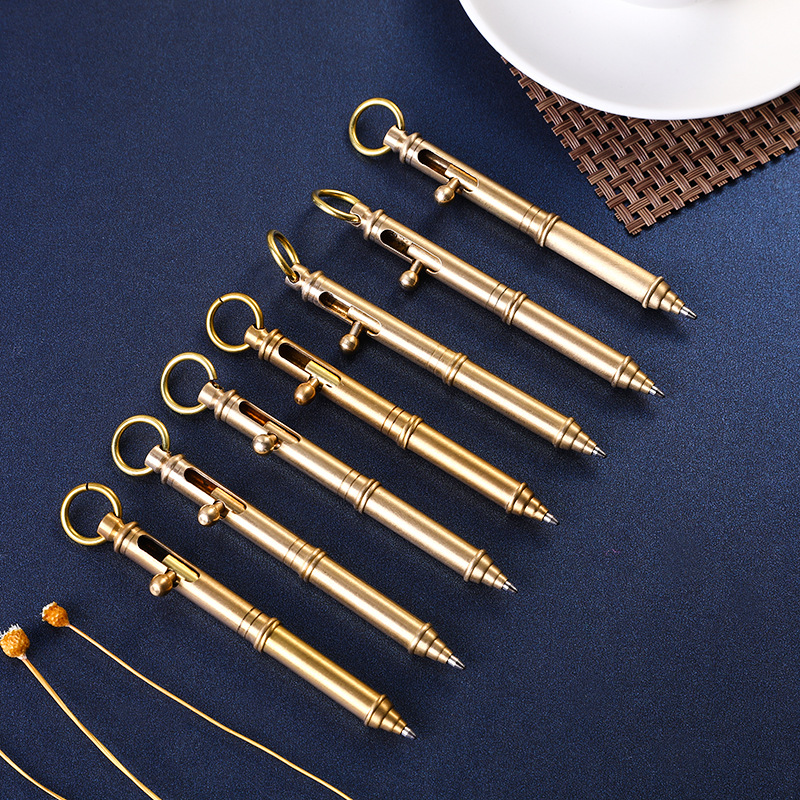 Handmade Brass Pen Vintage Gift Pen Mini Pure Copper Machine Gun Pen Gun Bolt Gel Pen Mini Portable Spot