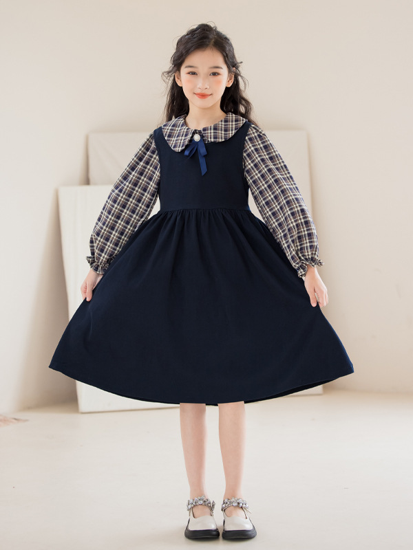 Girls' suit skirt 2023 middle and big children's autumn clothing Korean style girls' plaid shirt vest skirt two-piece suit Western style