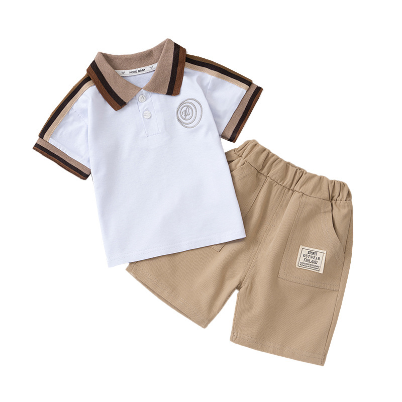 Children's clothing children's suit New 2024 fashion children's baby two-piece short sleeve embroidered letter short sleeve suit