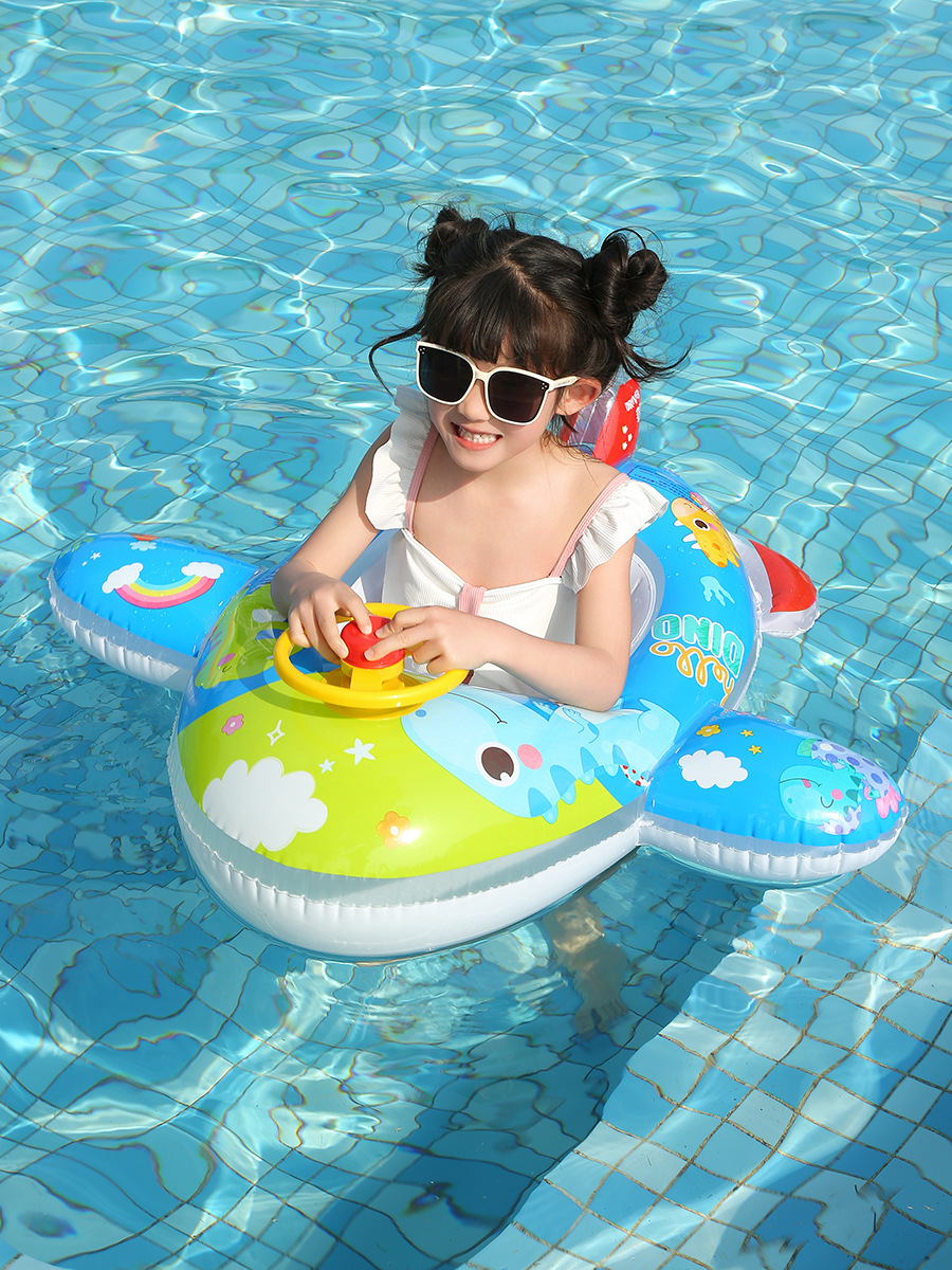 Children's horn sound seat ring baby police car boat with steering wheel inflatable backrest seat ring children's seat boat swimming ring