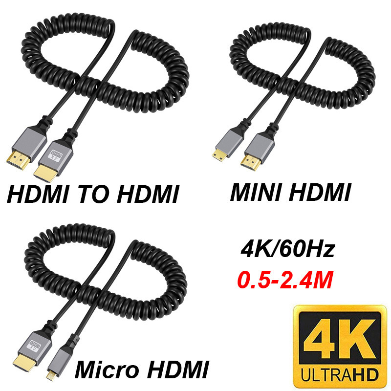 HDMI 2.0 4k 高解像度ケーブル ミニ マイクロ HDMI - オス - オス スプリング拡張ケーブル|undefined