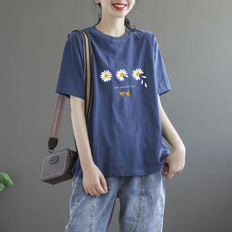 Short-sleeved T-shirt Women's 2023 New Summer Fat Girl Large Size Mother's Printed Loose Women's T-shirt Korean-style ins Trendy