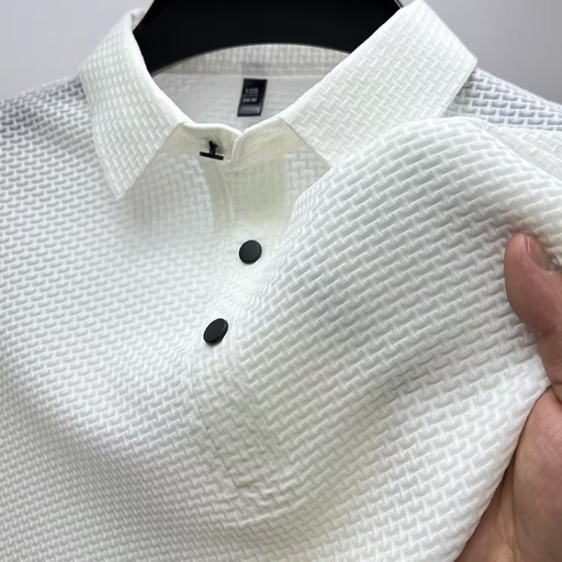 Clearance to pick up leaks ~ summer high-end mesh ice silk short sleeve T-shirt men's shirt collar solid color Paul business polo shirt men