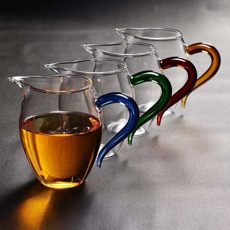 Colorful Handle Glass Fairness Cup Thickened Heat-Resistant Fairness Pot Tea Sea Kung Fu Tea Set Accessories Tea Breaker Simple Pour Tea Cup