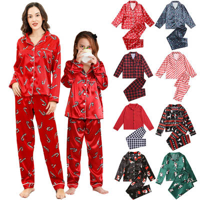 European and American New Year Parent-Child Pajamas Suit Imitation Silk Spring and Autumn Home Decoration Christmas New Home Clothes Two-Piece Winter Suit