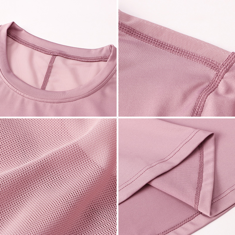 Women's Autumn and Winter Yoga Long Sleeve Quick-drying Breathable Mesh Stitching Elastic Running Sports Fitness Clothes 12522