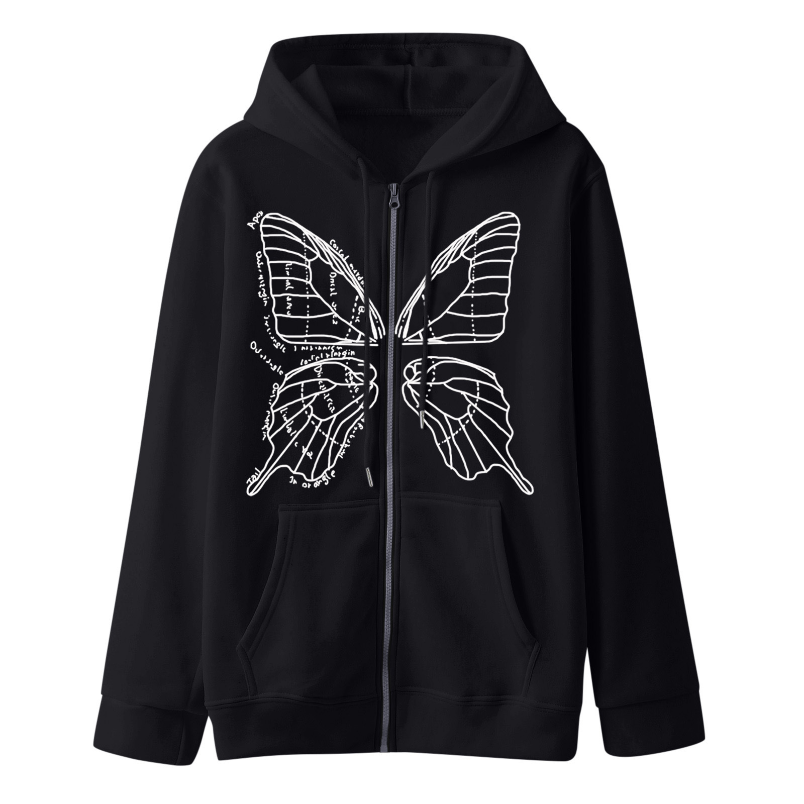 2022 Personality Hollow Butterfly Print Zipper Sweater Casual Large Size Cardigan Jacket Autumn and Winter Fleece Hoodie