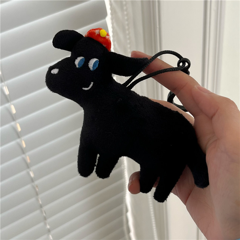 Cute Black Dog Plush Pendant ins Cartoon Doll Keychain Couple Bag Accessories Small Hanging Accessories Bag Pendant