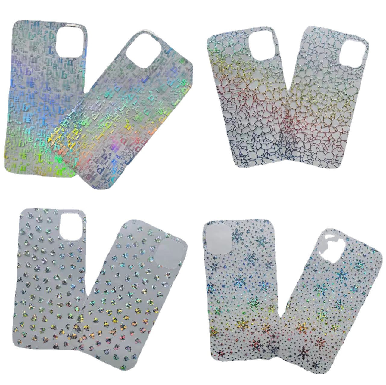 Suitable for mobile phone case diy shell pattern Apple Samsung Huawei generation hair glitter silver laser card paper sticker transparent