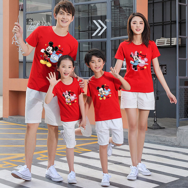 Parent-child Dress Short-sleeved Family of Three and Four Family Decoration Global Mickey Activity Class Dress Mother and Son Mother and Daughter Tide T-shirt