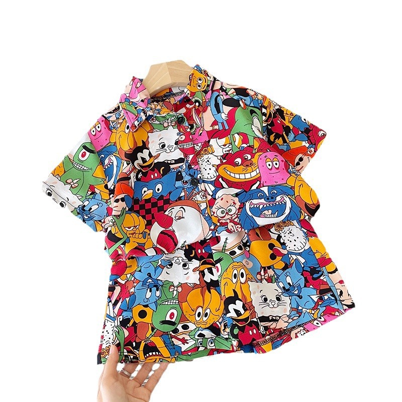 Boys' Suit Summer Thin Children's Seaside Beach 2024 Seaside Holiday Wear Two-piece Fashionable Short-sleeved Shorts