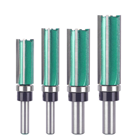 Yusheng four-blade bearing straight cutter paint green woodworking milling cutter 4-tooth slotted handle with bearing trimming cutter head