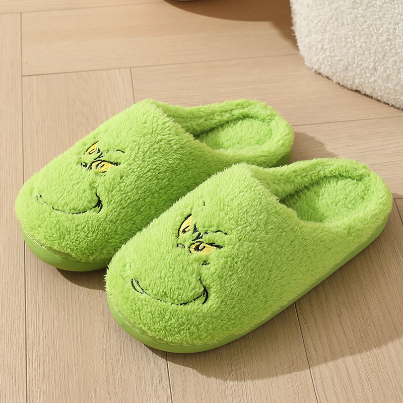 New cute home Christmas Greenwich warm winter cotton slippers couple men and women thick bottom soft sole shoes thick non-slip