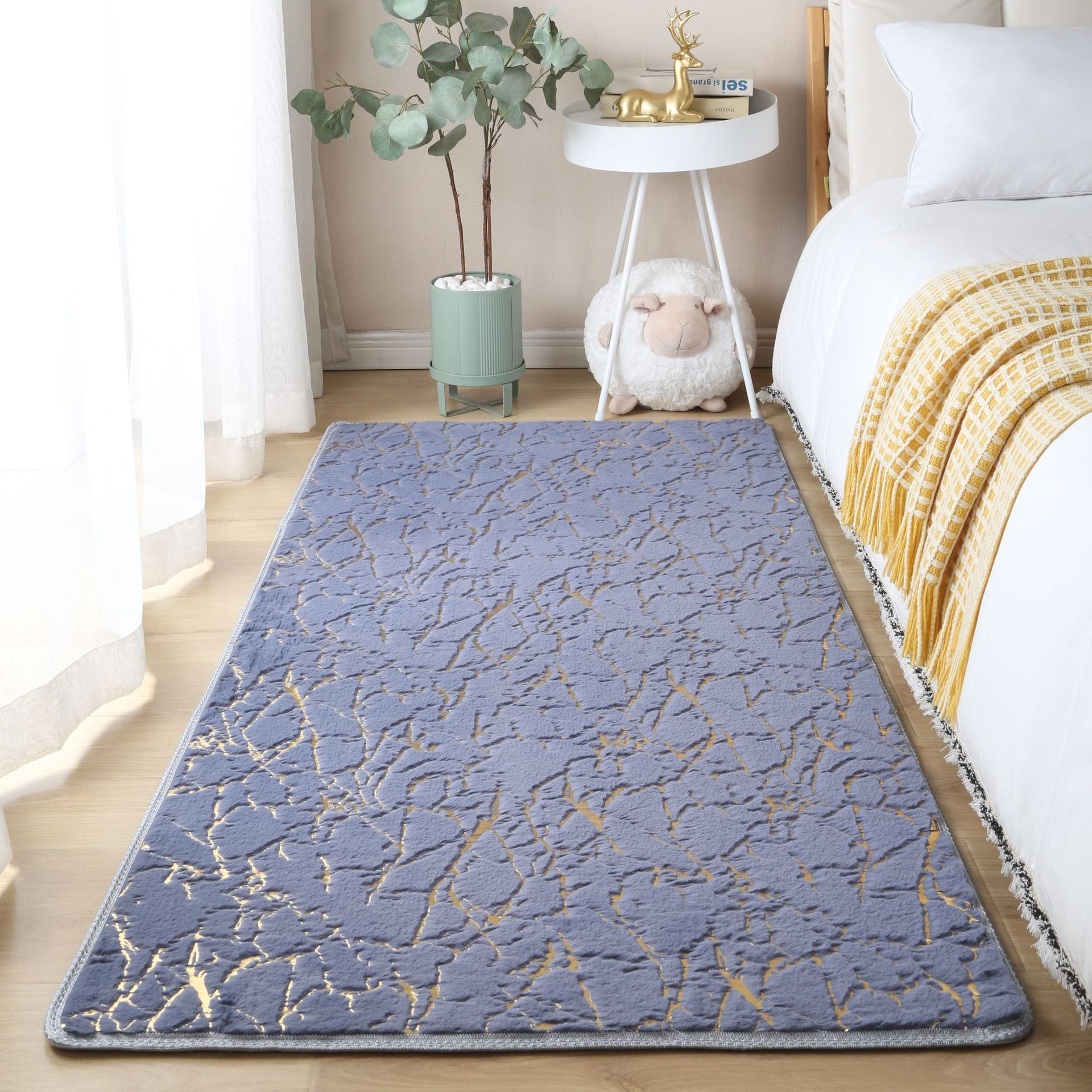 Creative Entry Luxury Imitation Rabbit Hair Bronzing Carpet Household Bedside Full-covered Pile Blanket Washable Rectangular Carpet Floor Mat