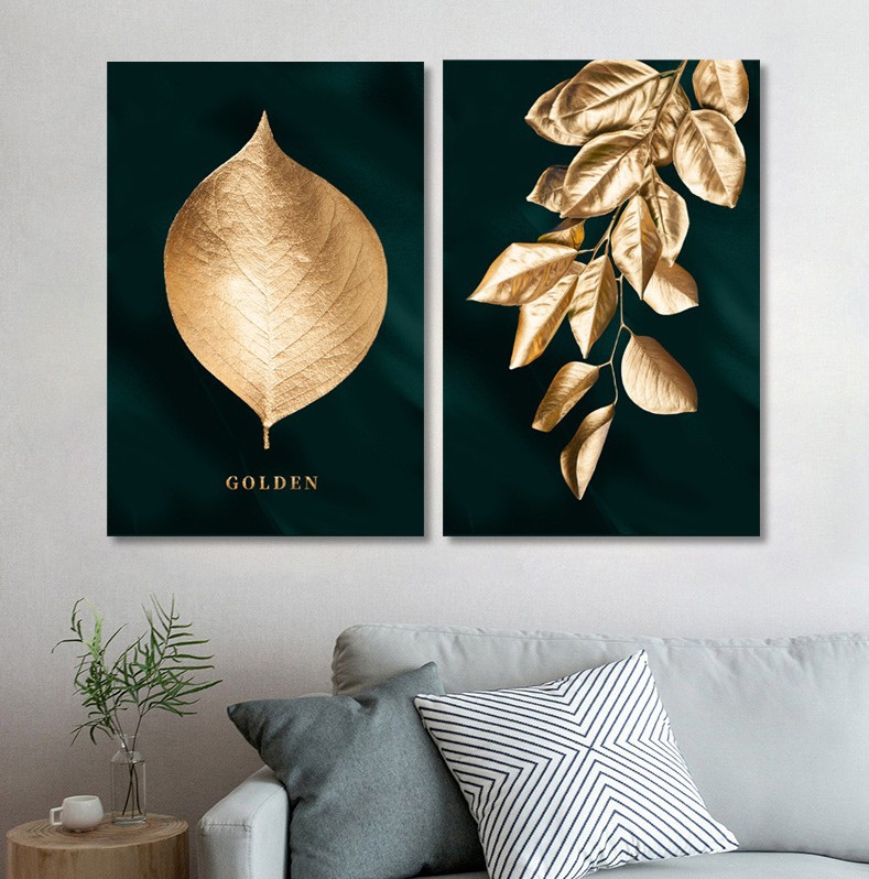 Cross-Border factory foreign trade direct modern simple golden leaf living room decorative painting plant frameless canvas painting