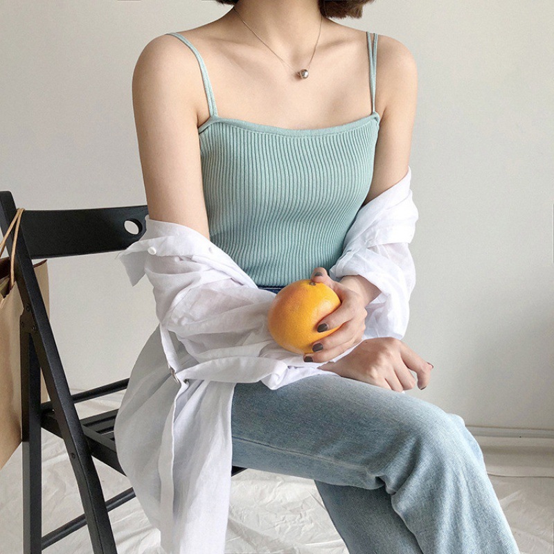 Spring and Summer Base Knitted Camisole Women's Outer Wear Korean Style Fresh Style Student Slim-fit Solid Color Inner Top