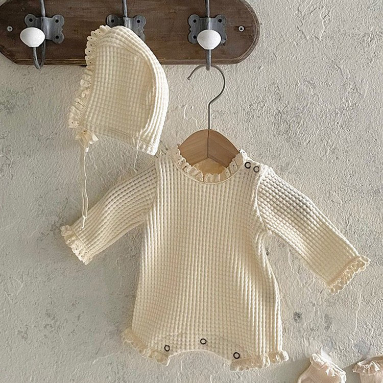 Baby Waffled Jumpsuit Korean Children's Clothing Spring and Autumn Children's Baby Newborn Triangle Climbing Clothing Baby Bag Fart Clothes
